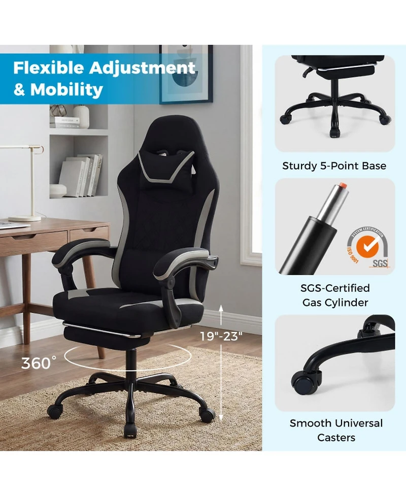 Sugift Height Adjustable Gaming Chair with Headrest Footrest and 360degree(s) Swivel Seat