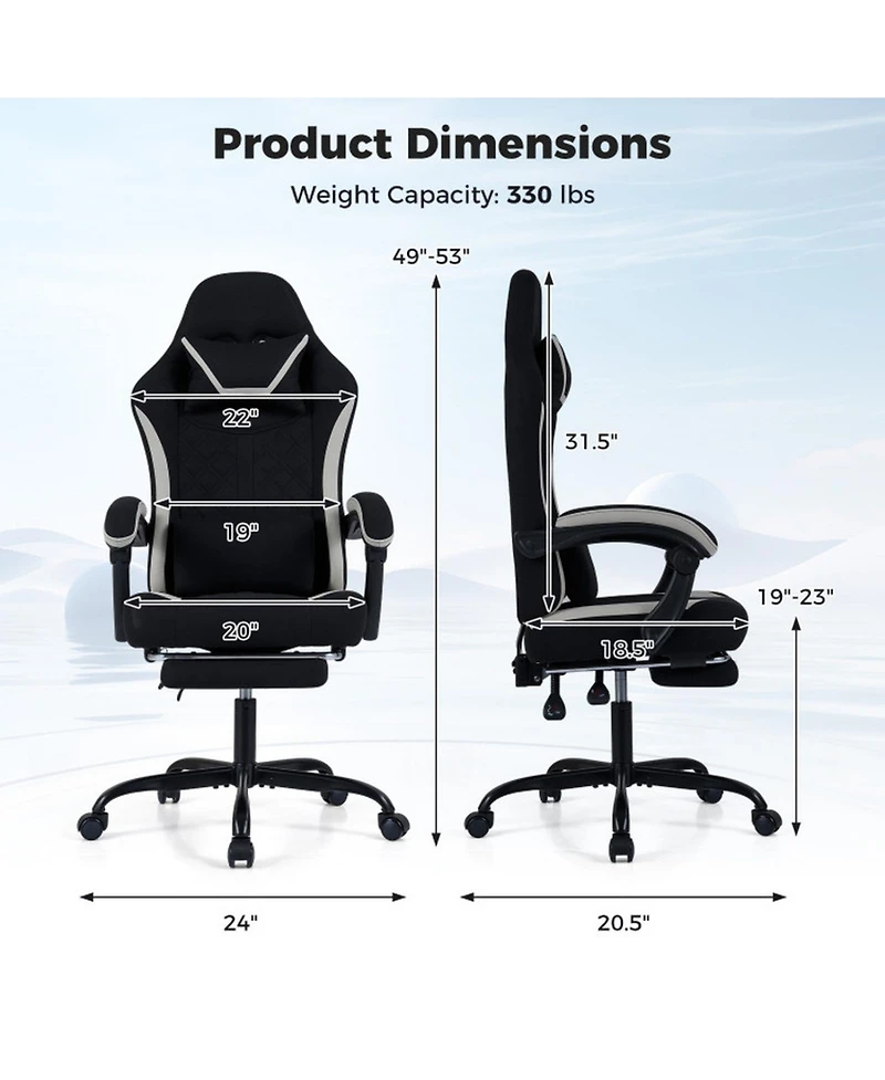 Sugift Height Adjustable Gaming Chair with Headrest Footrest and 360degree(s) Swivel Seat