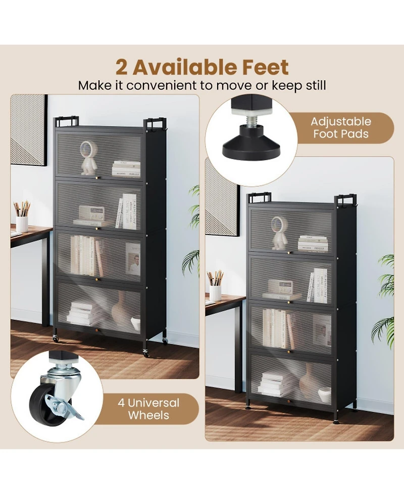 Sugift 5-Tier Kitchen Storage Cabinet with 4 Flip-up Pc Doors Adjustable Feet and Rolling Wheels