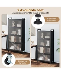 Sugift 5-Tier Kitchen Storage Cabinet with 4 Flip-up Pc Doors Adjustable Feet and Rolling Wheels