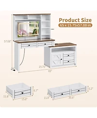 homfan Extendable Vanity Desk with Led Mirror, Power Outlet and 5 Drawers