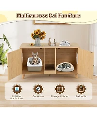 Sugift 43 in Cat Litter Box Enclosure with Double Rooms and 2 Sisal Scratching Mats