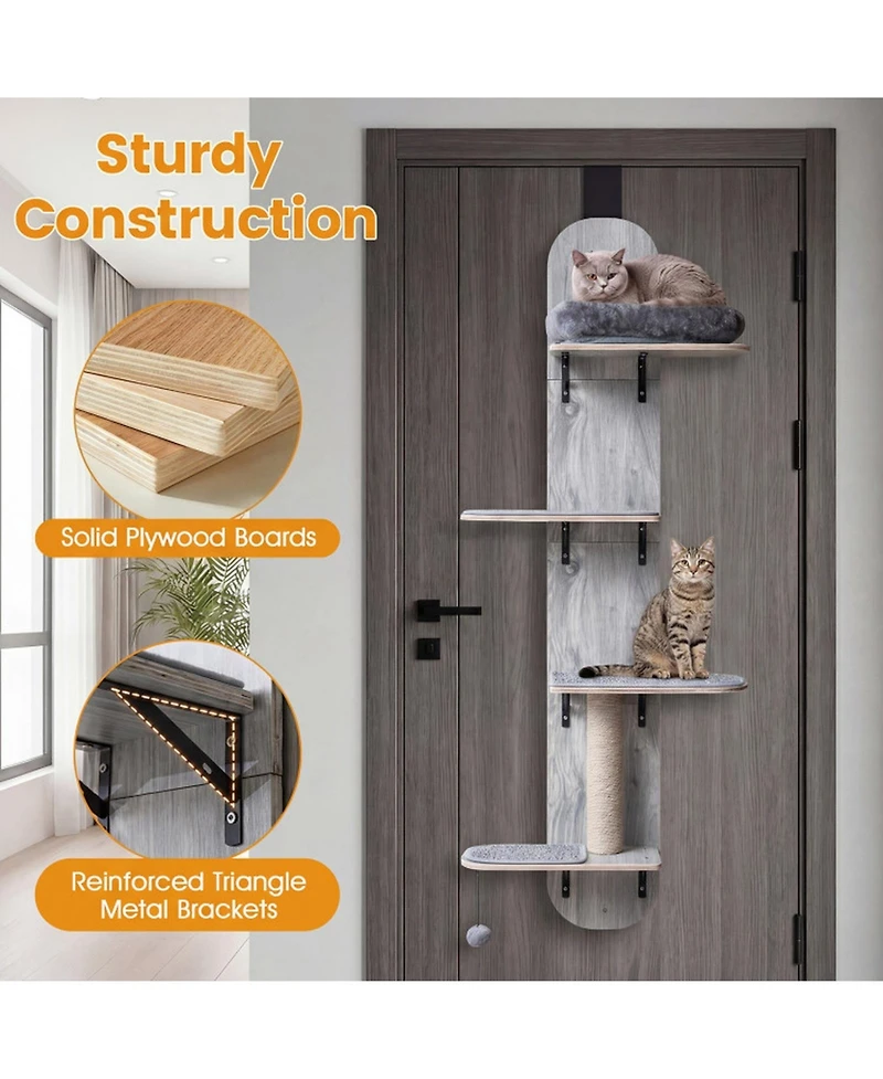 Sugift Door Hanging Cat Climber 4-Level Height Adjustable With Plush Bed