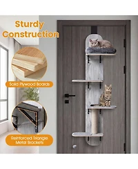 Sugift Door Hanging Cat Climber 4-Level Height Adjustable With Plush Bed