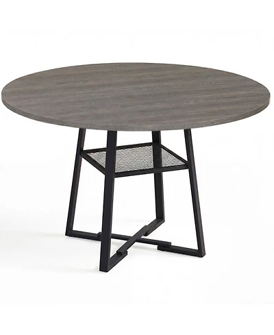 Sugift 47.5in Round Dining Table for 4-6 with Storage Shelf and Metal Legs