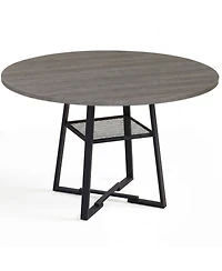 Sugift 47.5in Round Dining Table for 4-6 with Storage Shelf and Metal Legs