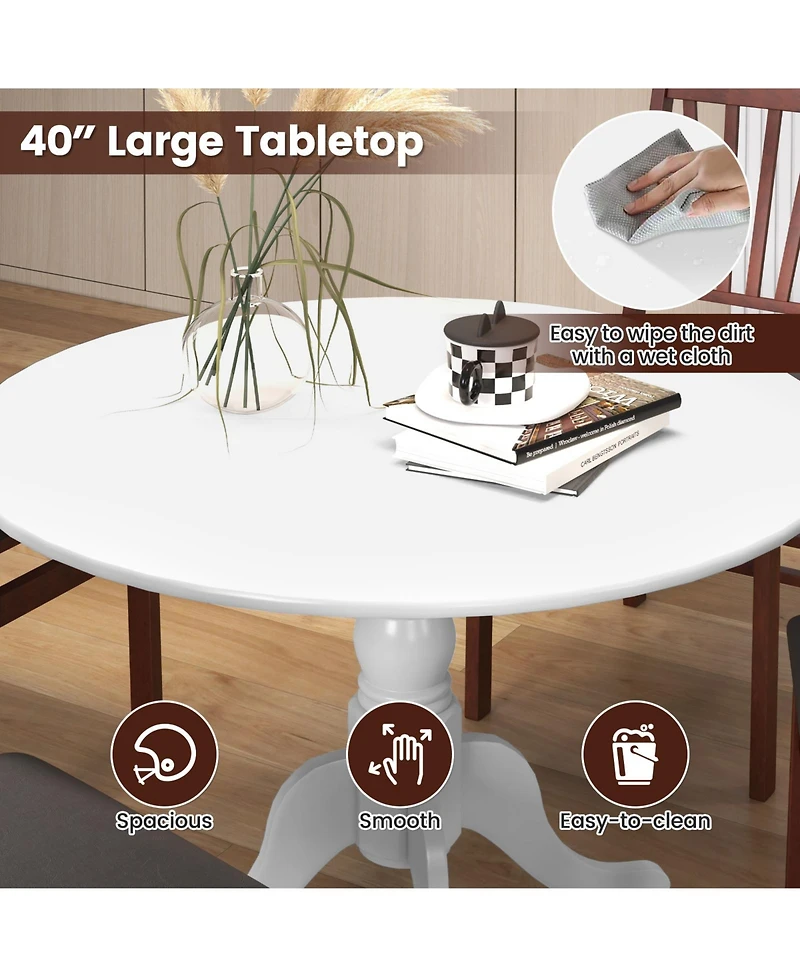 Sugift Wooden Dining Table with Round Tabletop and Curved Trestle Legs
