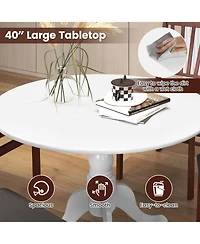 Sugift Wooden Dining Table with Round Tabletop and Curved Trestle Legs