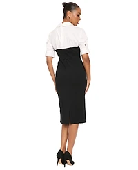 London Times Petite Sheath Colorblock Short-Sleeve V-Neck Dress