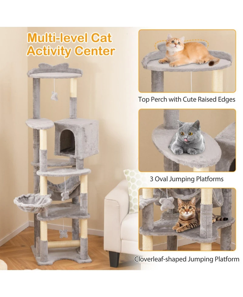 Sugift 69 in Multi-Level Cat Tree with Top Perch Cozy Condo and Hammock