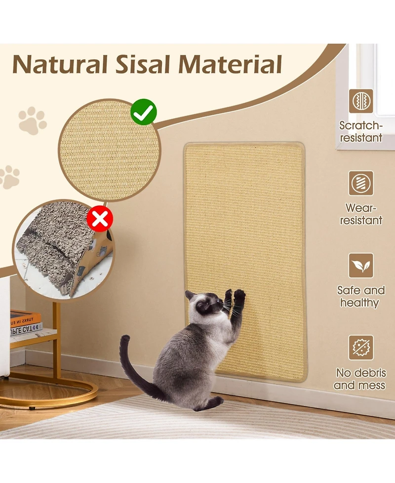 Sugift 2 Piece Cat Scratcher Mat Set Natural Sisal Pads