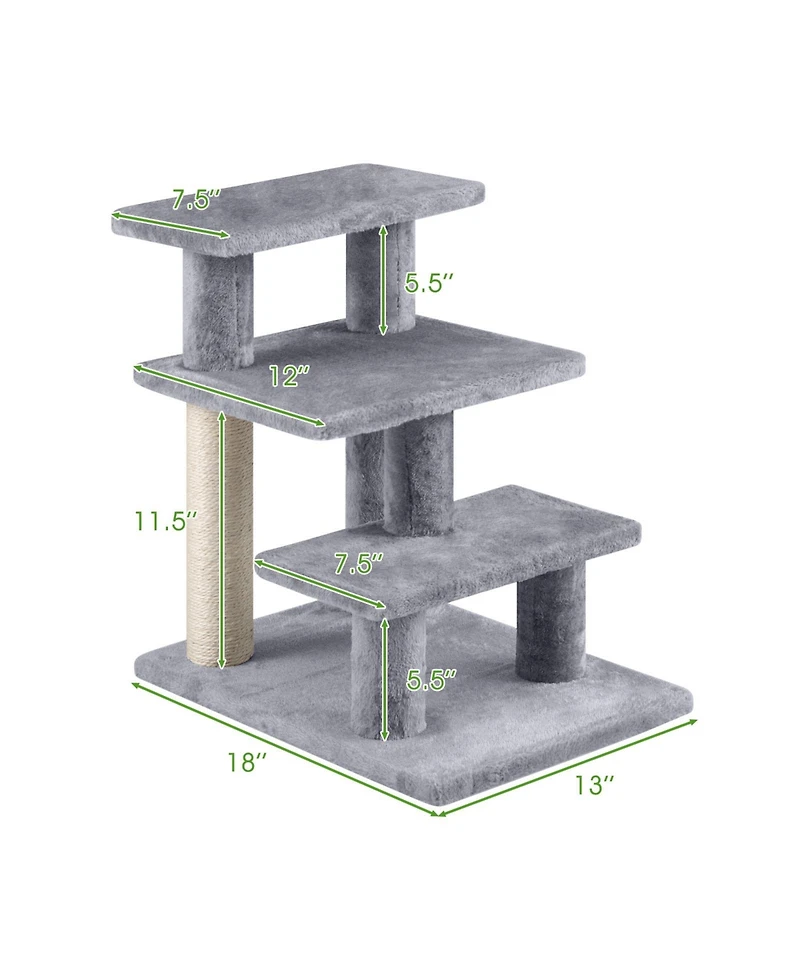 Sugift 3-Tier Cat Stairs 19 in Plush Steps with Scratching Posts for High Bed Sofa