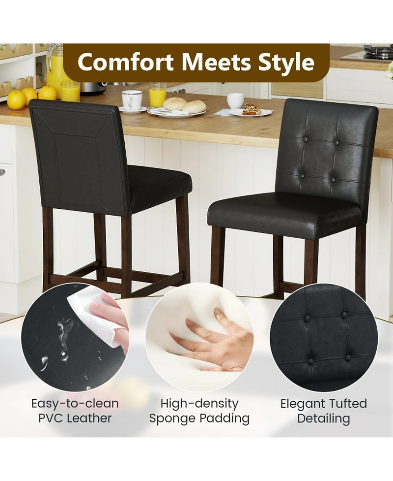 Sugift Set of 4 29 Inch Upholstered Leather Bar Stools with Solid Wood Legs