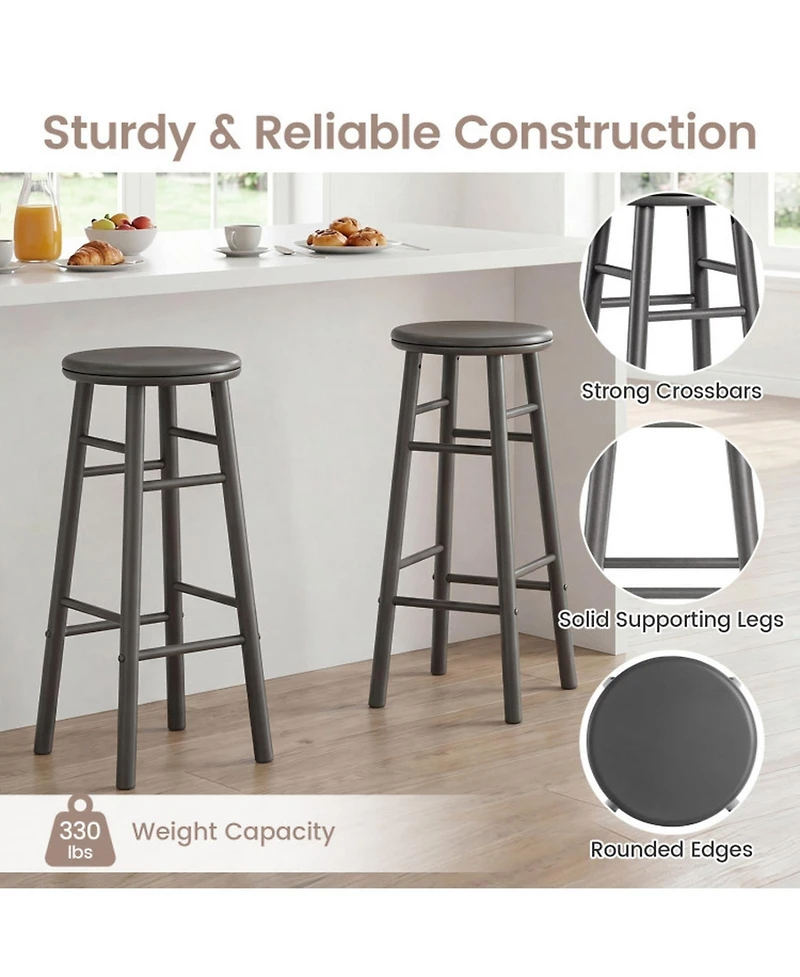 Sugift Set of 2 29 Inch Swivel Bar Stools with Footrests and Crossbars