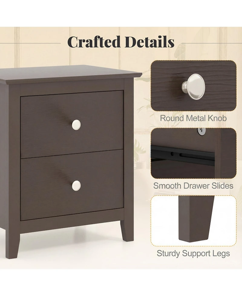 Sugift Set of 2 Modern Nightstands with 2 Drawers for Small Spaces