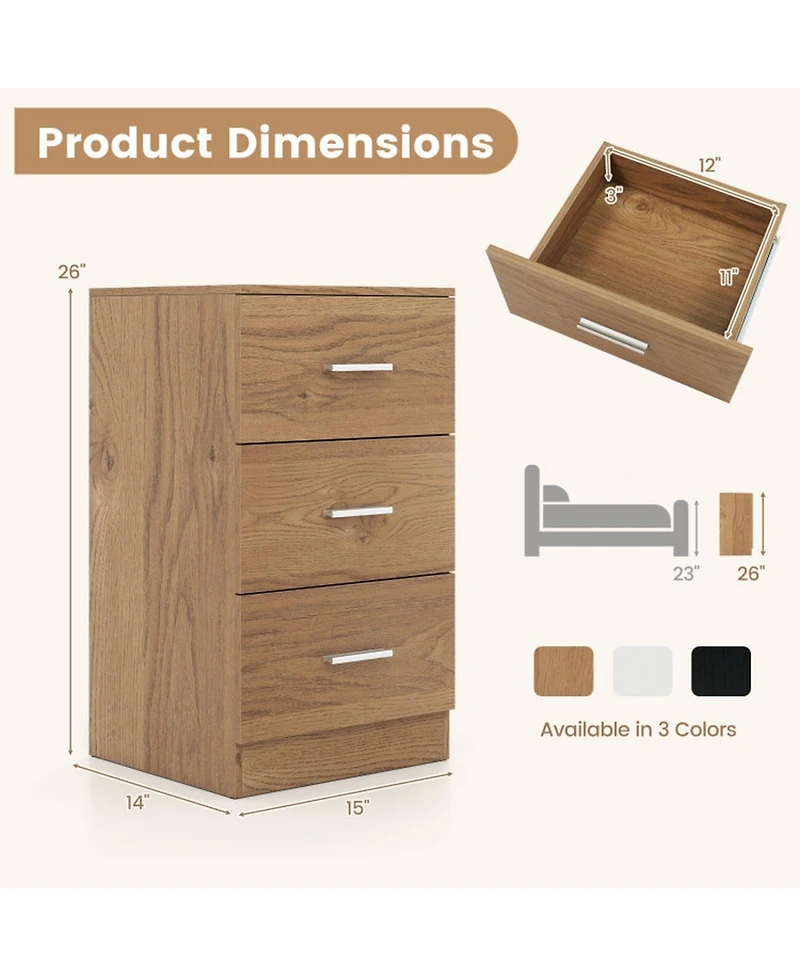 Sugift Set of 2 Nightstands with Charging Station End Tables with 3 Drawers for Bedroom