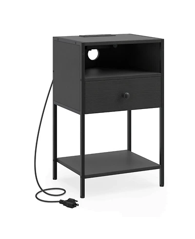 Sugift Nightstand Bedside Table with Charging Station 2 Ac Outlets Usb and Type-c Ports