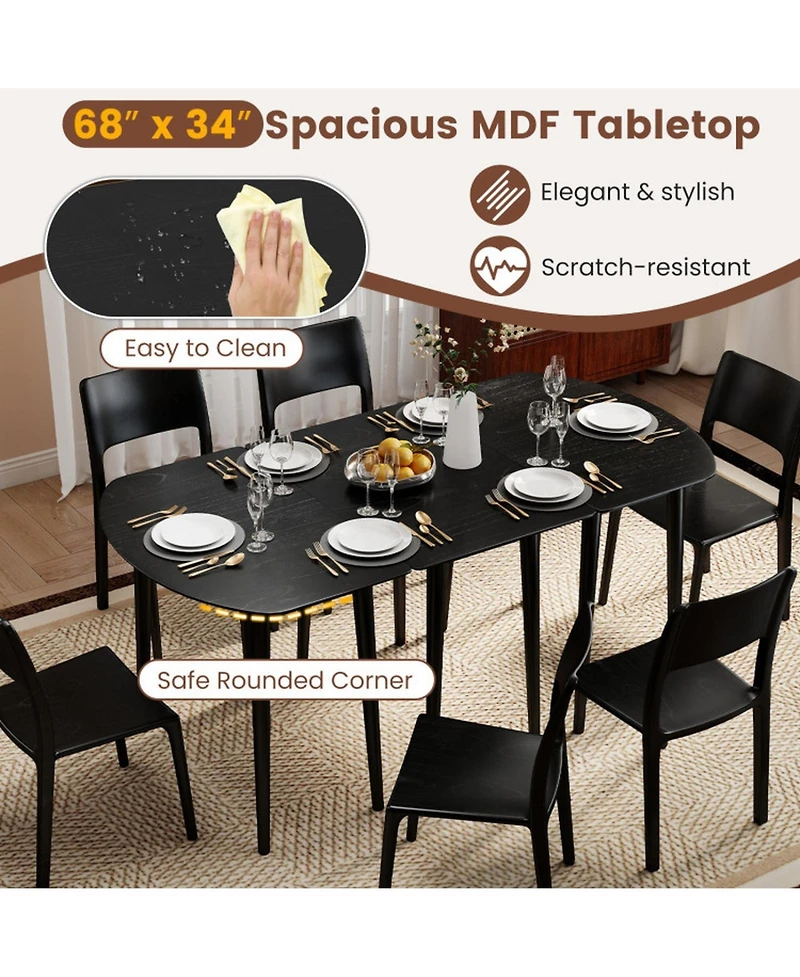 Sugift Extendable Oval Dining Table Set with 2 Half-Round Tables for 4-6 People