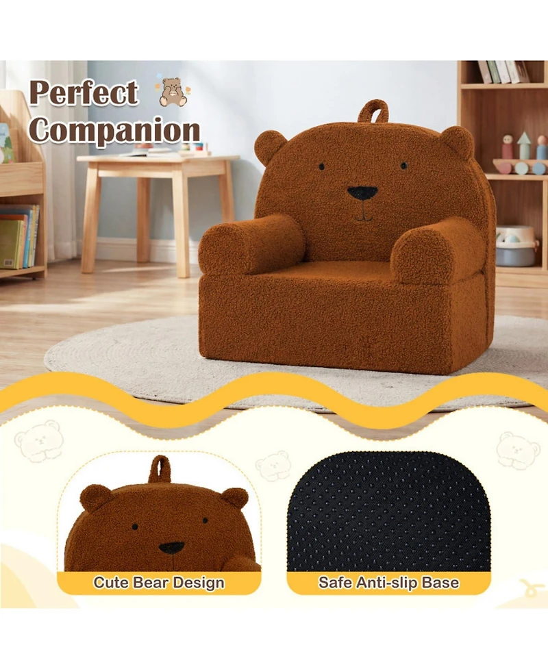 Sugift Kids Bear Toddler Foam Sofa Couch with Soft Teddy Fleece Fabric Cover