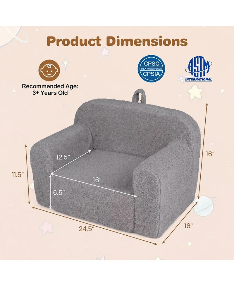 Sugift Portable Kids Toddler Sofa with Anti-Slip Base Teddy Fleece