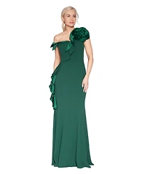 White Tie by Shani Women's Asymmetric Ruffled Sleeveless Gown