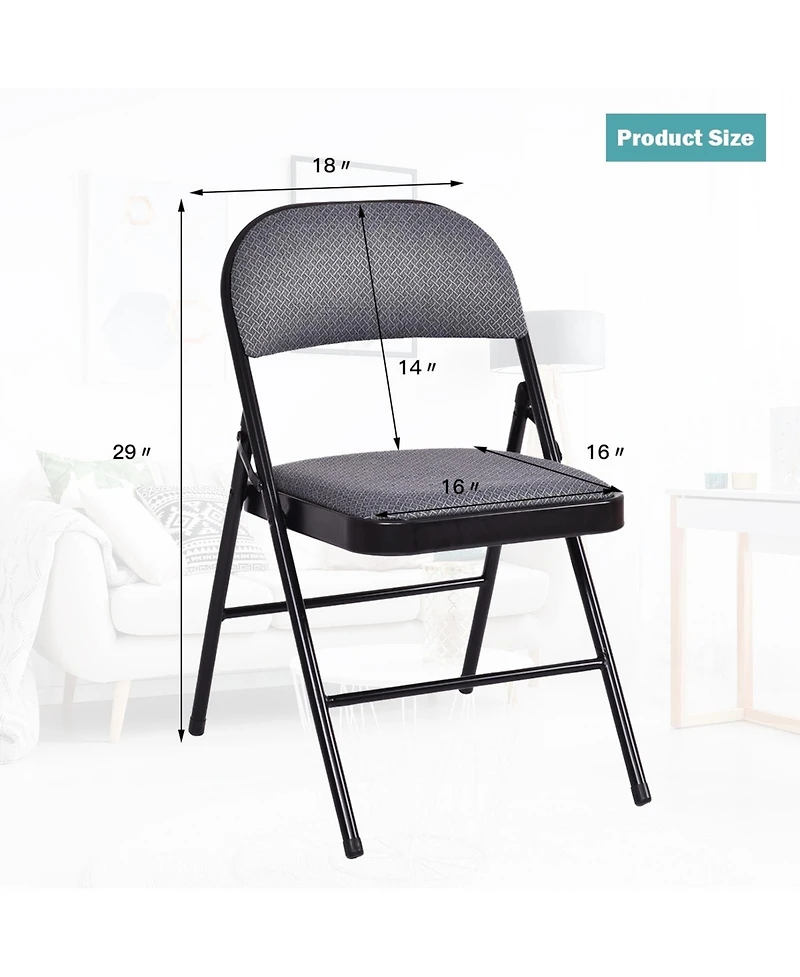 Sugift 4-Piece Fabric Upholstered Padded Seat Folding Chairs