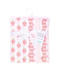 Hudson Baby Girl Cotton Poly Flannel Burp Cloths 7-Pack, Happy Strawberries