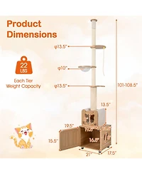 Sugift 101 in Floor to Ceiling Cat Tree Height Adjustable With Litter Box Enclosure