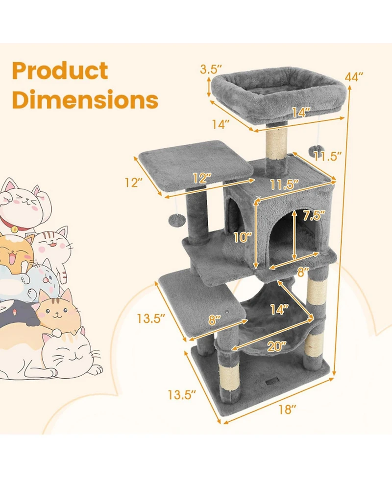 Sugift Multi-Level Cat Tower with 2-Door Condo Padded Top Perch and Hammock