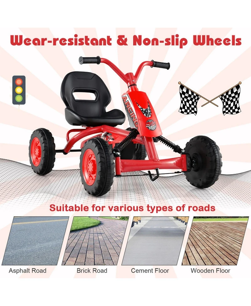 Sugift Kids 4-Wheel Go Kart with Adjustable Seat and Steering Handlebars, Supports up to 66 lbs, Ages 3+