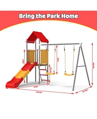 Zeny Metal and Plastic Treehouse Swing Set with Slide, Belt Swings, and Canopy - Safe, Sturdy, and Portable for Kids Ages 3-8