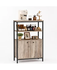 homfan Farmhouse Sideboard Buffet Cabinet with Open Shelves and 2 Doors