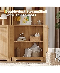 homfan 72 Inch Tall Arched Pantry Cabinet, 5-Tier Cabinet with Door and Handles, Wood Storage for Dining Room, Living Room, Anti-Tip Device Included