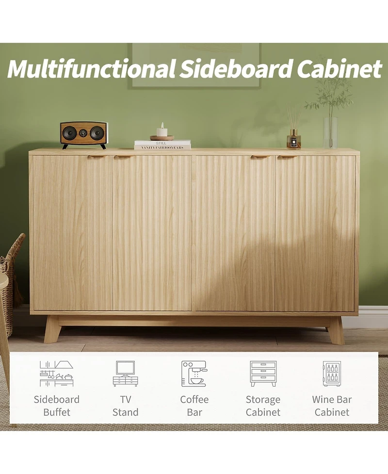 homfan 2 Set of 55.1" Sideboard with Storage, Modern Fluted Credenza Doors and Adjustable Shelves, Wood Console Table for Living Room, Dining Room