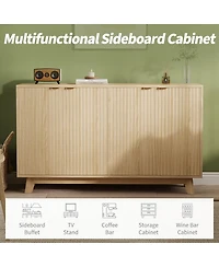 homfan 2 Set of 55.1" Sideboard with Storage, Modern Fluted Credenza Doors and Adjustable Shelves, Wood Console Table for Living Room, Dining Room