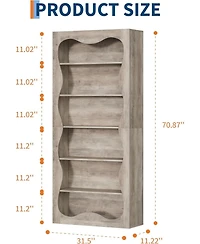 homfan 6-Tier Tall Wood Bookshelf with Scalloped Wavy Edges, Freestanding Display Shelf for Living Room, Office