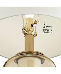 Possini Euro Design Sophia Modern Table Lamps 28" Tall Set of 2 Champagne Glass with Led Nightlight Drum Shade for Bedroom Living Room Home