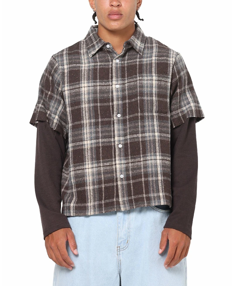 Saint Morta Men's Plaid Layered Long Sleeve Button Up Shirt