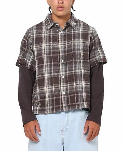 Saint Morta Men's Plaid Layered Long Sleeve Button Up Shirt