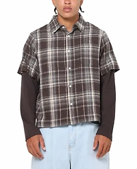 Saint Morta Men's Plaid Layered Long Sleeve Button Up Shirt