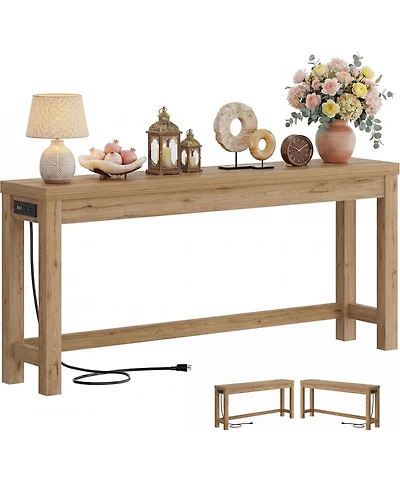 Aheaplus 63" Console Table with Charging Station, Entryway Tables for the Living Room