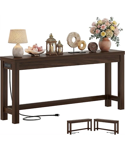 Aheaplus 63" Console Table with Charging Station, Entryway Tables for the Living Room