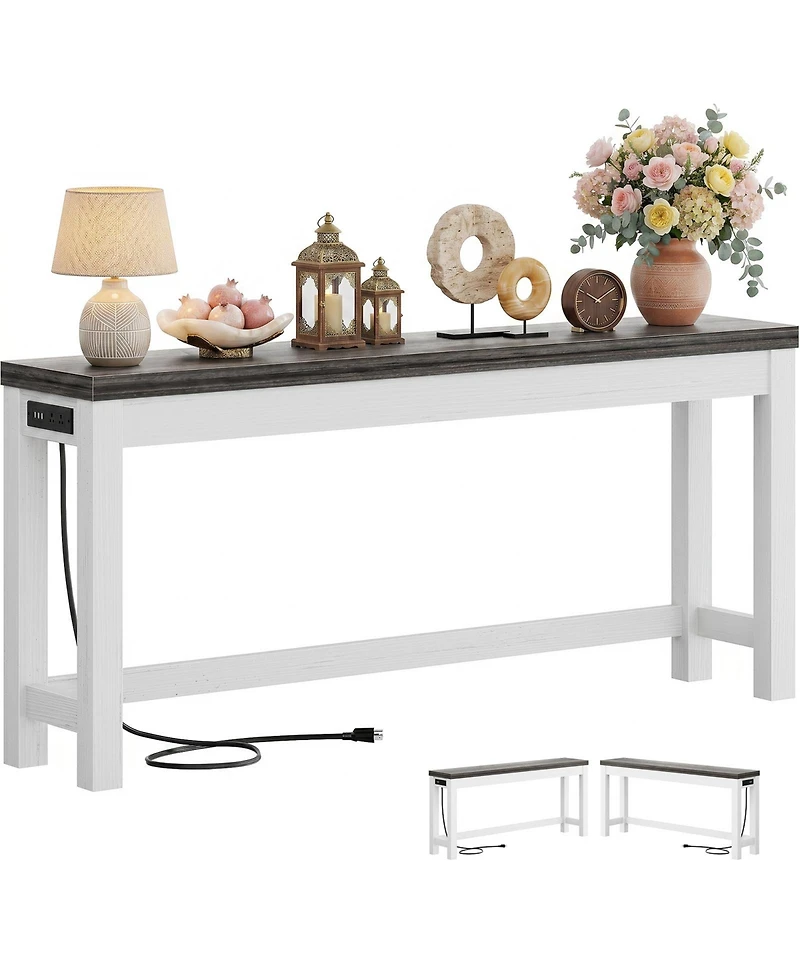 Aheaplus 63" Console Table with Charging Station, Entryway Tables for the Living Room