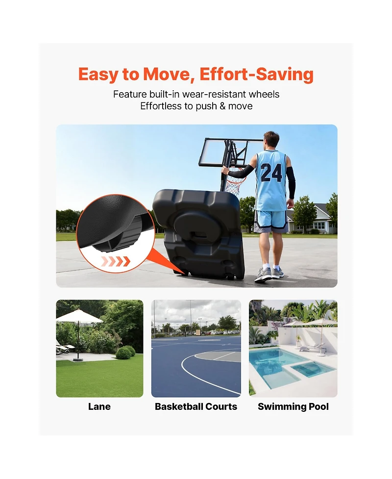 Hongge Portable Basketball Hoop System with 54 in Pc Backboard