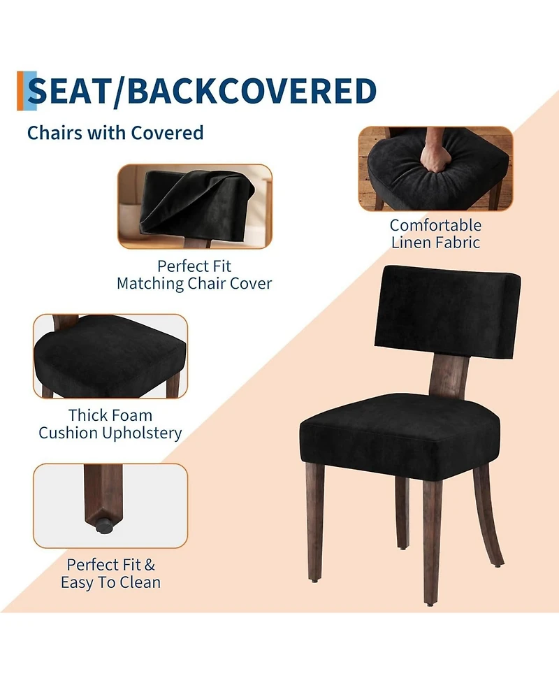 homfan Dining Chairs Set of 6 Mid-Century Modern Curved Backrest Chenille Upholstered Seat Hardwood Frame Wooden Legs Armless Kitchen Side