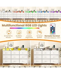 Sugift Storage Organizer with Led Lights 9 Fabric Drawers and Charging Station for Bedroom