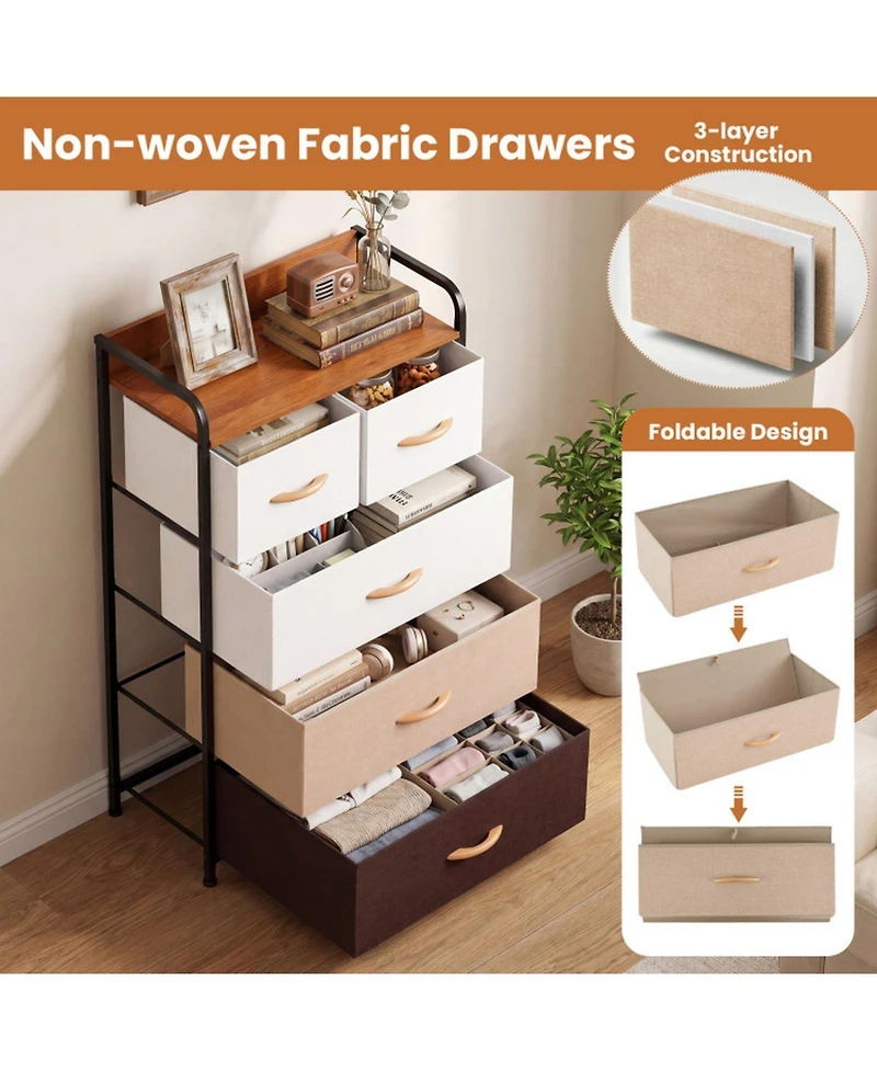 Sugift 5-Drawer Fabric Dresser with Removable Fabric Bins