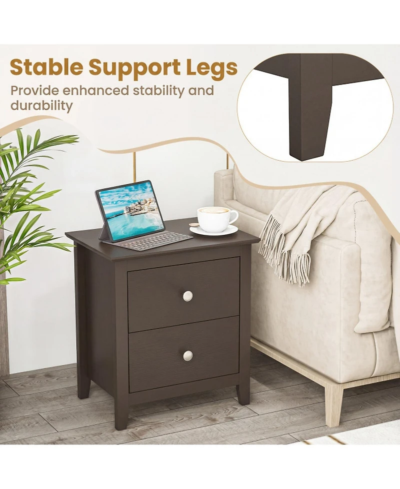 Sugift Modern 2-Drawer Nightstand for Small Spaces