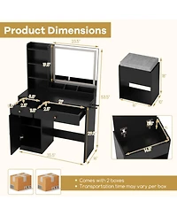 Sugift Vanity Dressing Table and Chair Set with Mirror and 3-Color Adjustable Lights