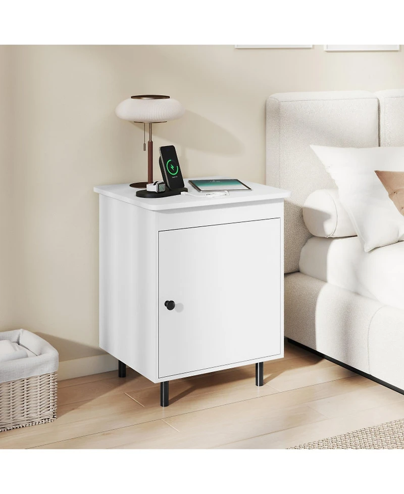 Sugift Mid Century Nightstand End Table with Door 1-Piece